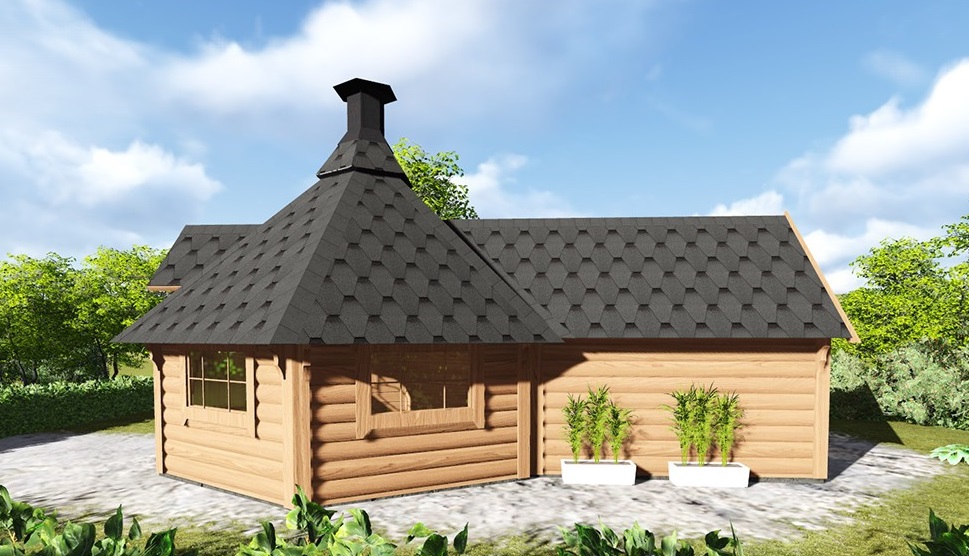 9.2 m² Grill-Kota mit Sauna-Anbau (4.3 m²)