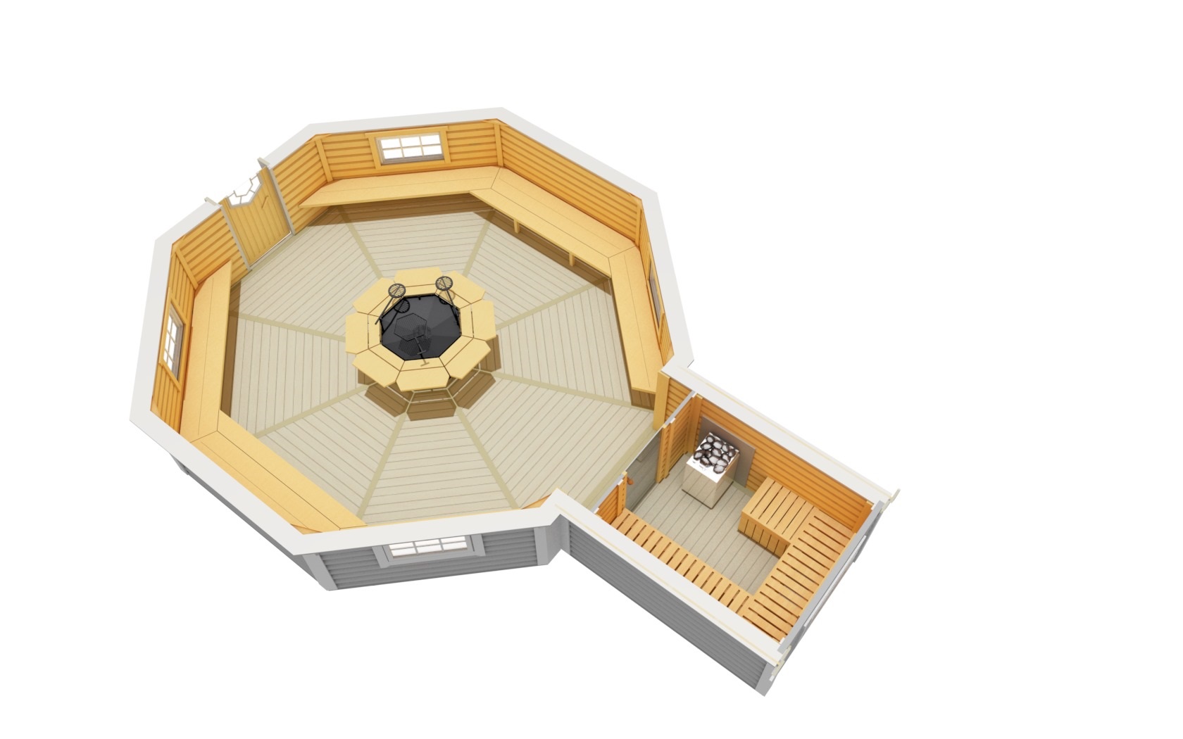 25 m² GRILL-KOTA mit Sauna-Anbau (4.3 m²)
