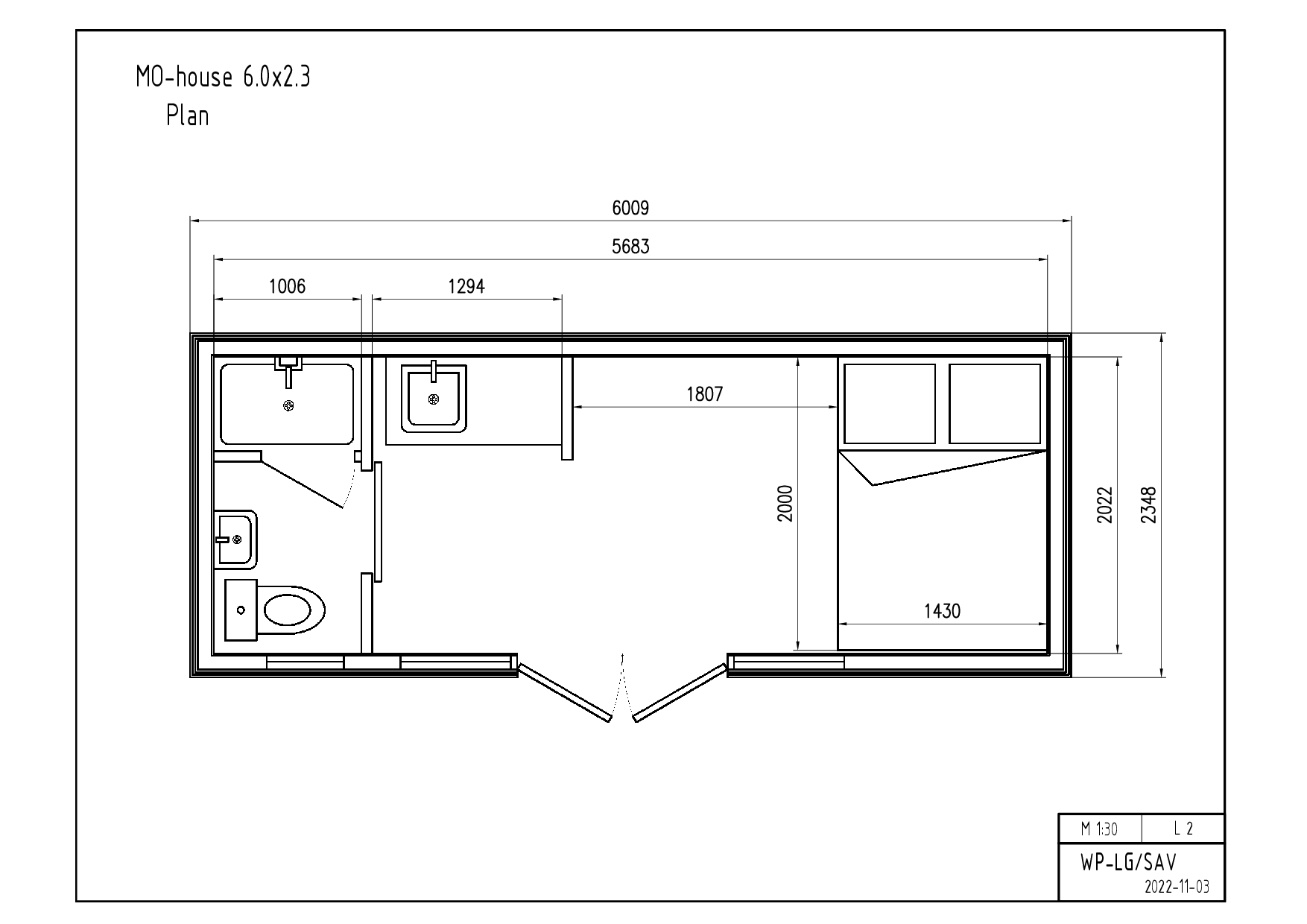 Ganzjahres-Campinghaus 2,3 x 6,0 m 