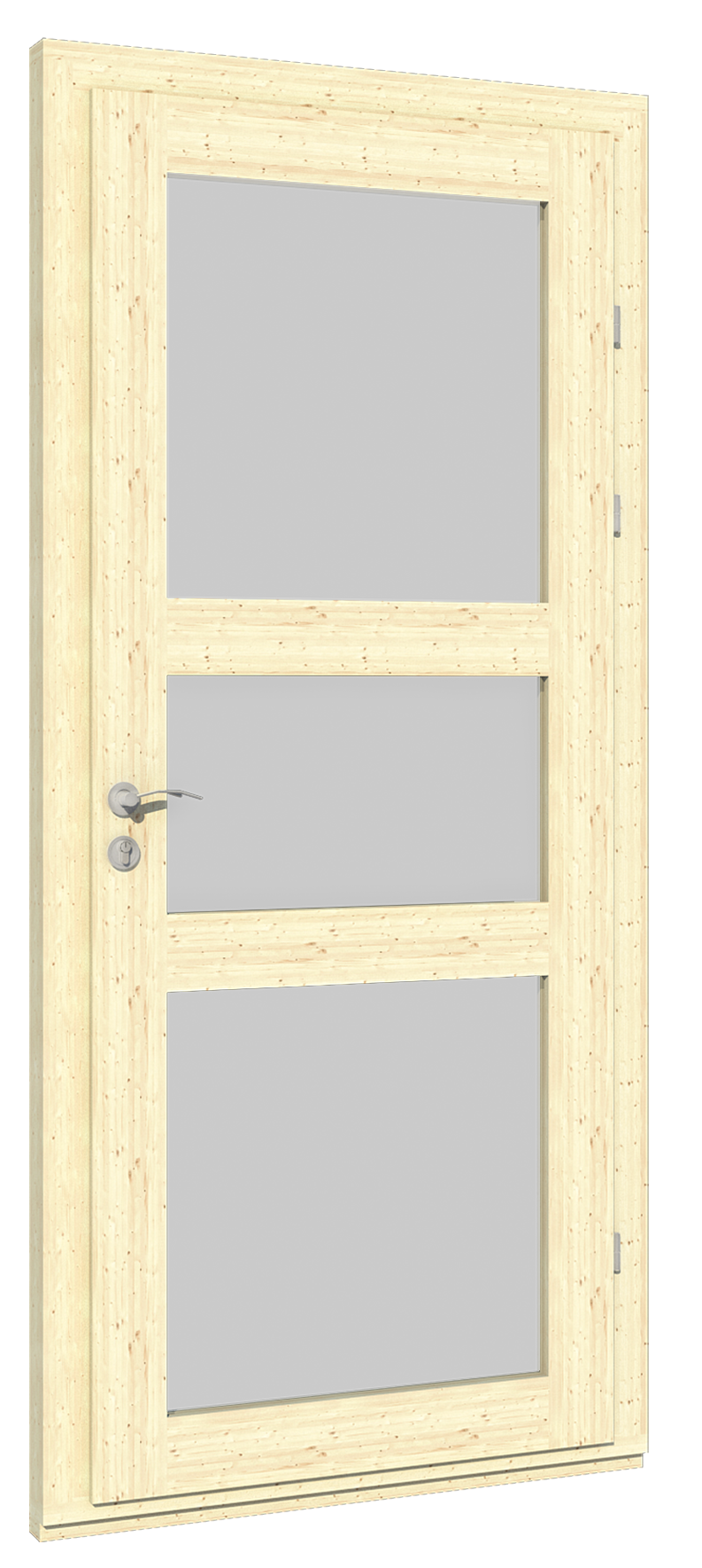 Holztür mit Doppelglasfenster und Holzklinke